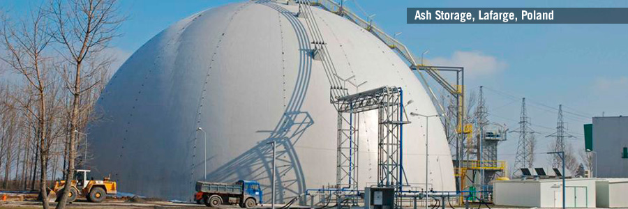 Lafarge, Poland. Bulk ash, conditioned fly ash and furnance bottom ash storage in dome silo